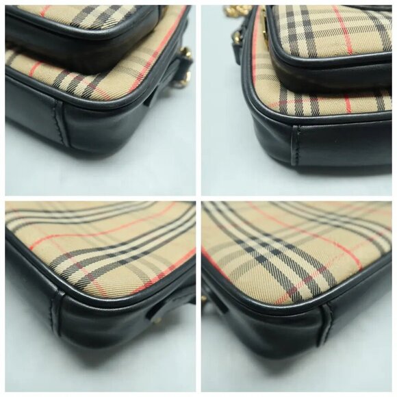 Burberry Brown Leather&Cloth Shoulder Bag 385-122824 - Picture 6 of 12